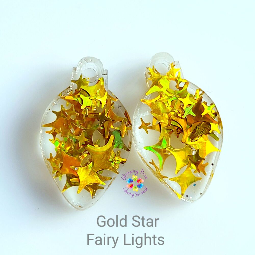 Gold Star Glitter & Resin Fairy Light Pair