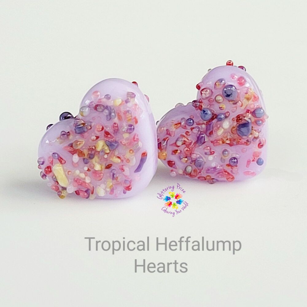 Tropical Heffalump Textured  Heart Lampwork Bead Pair