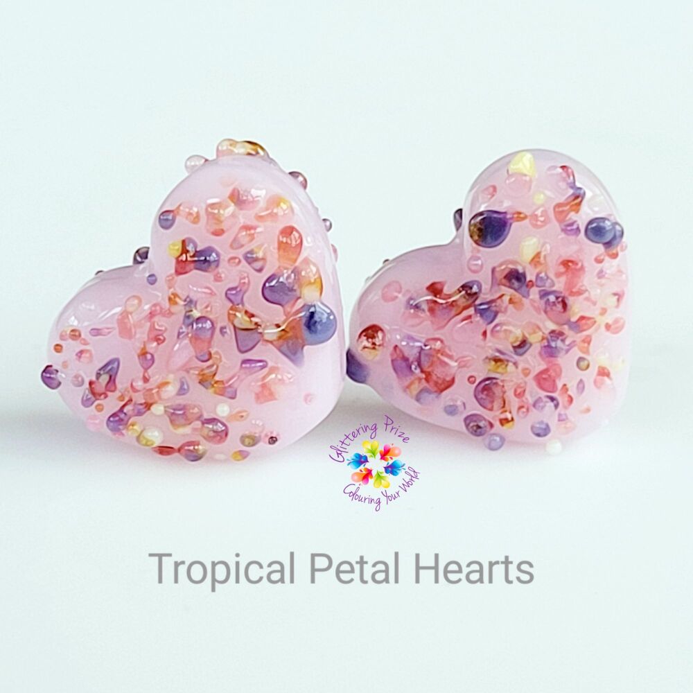 Tropical Petal Textured  Heart Lampwork Bead Pair