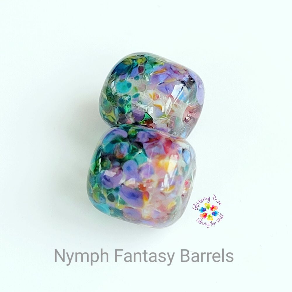 Nymph Fantasy 50/50 Barrel Lampwork Bead Pair