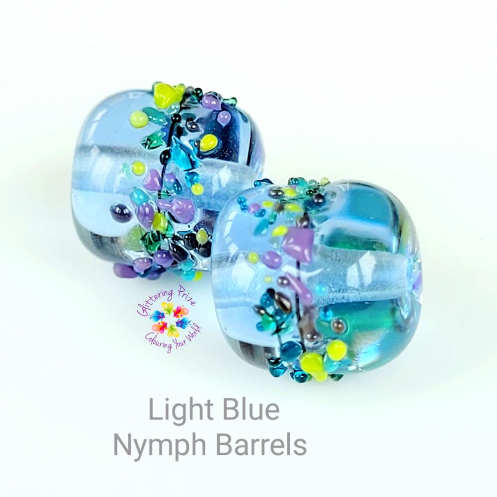 Light Blue Nymph Barrel Lampwork Bead Pair