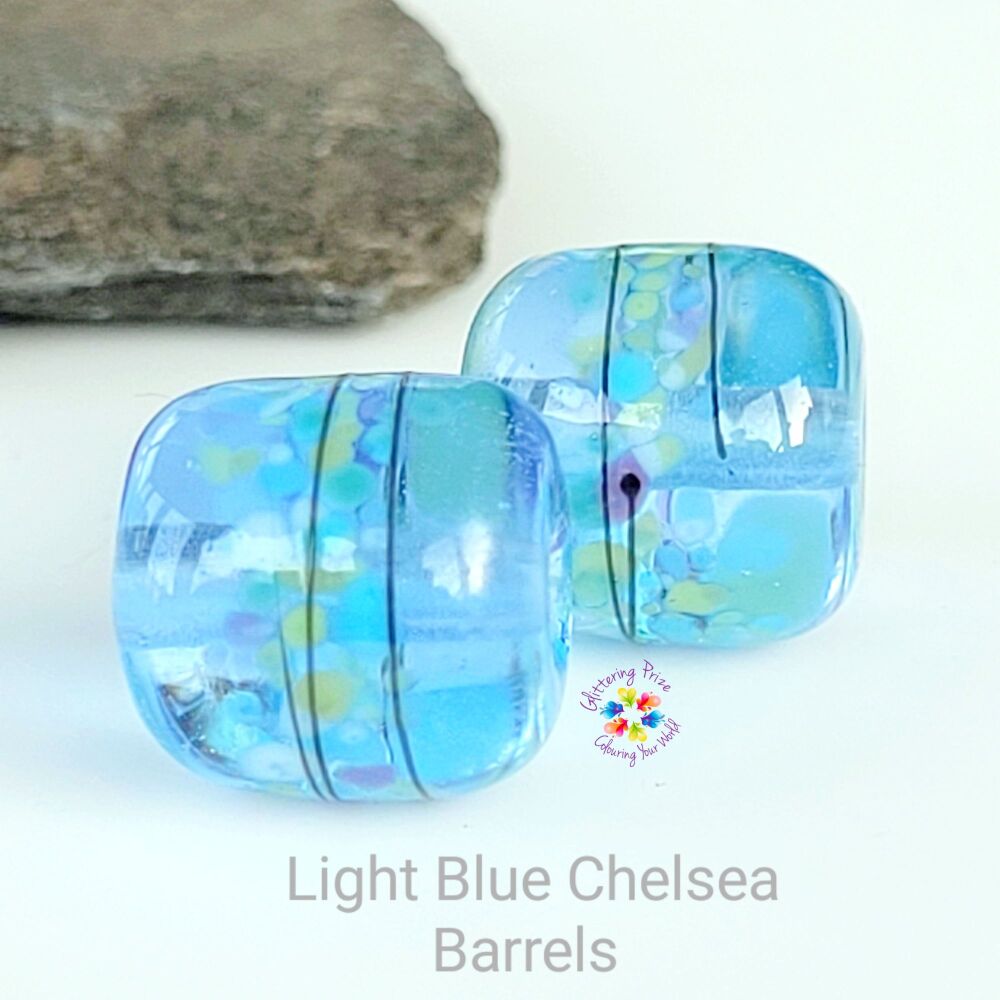 Light Blue Chelsea Barrel Lampwork Bead Pair