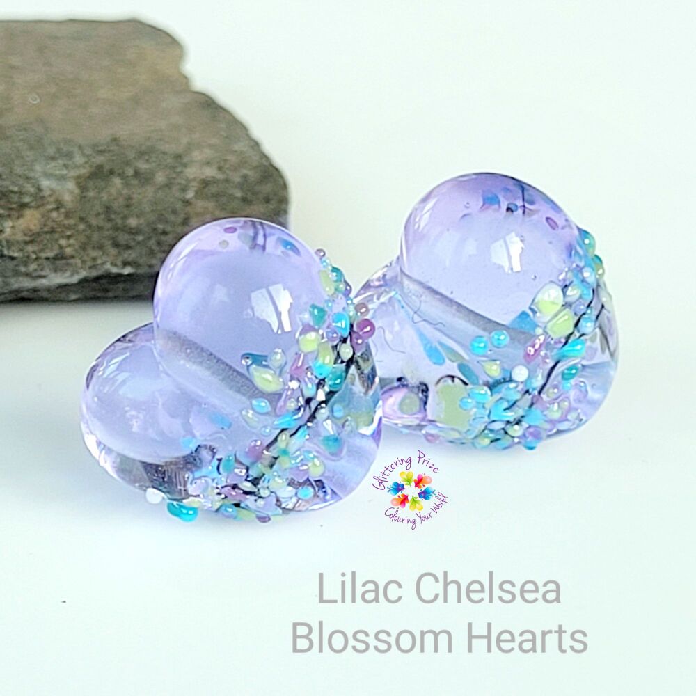Lilac Chelsea  Heart Lampwork Bead Pair