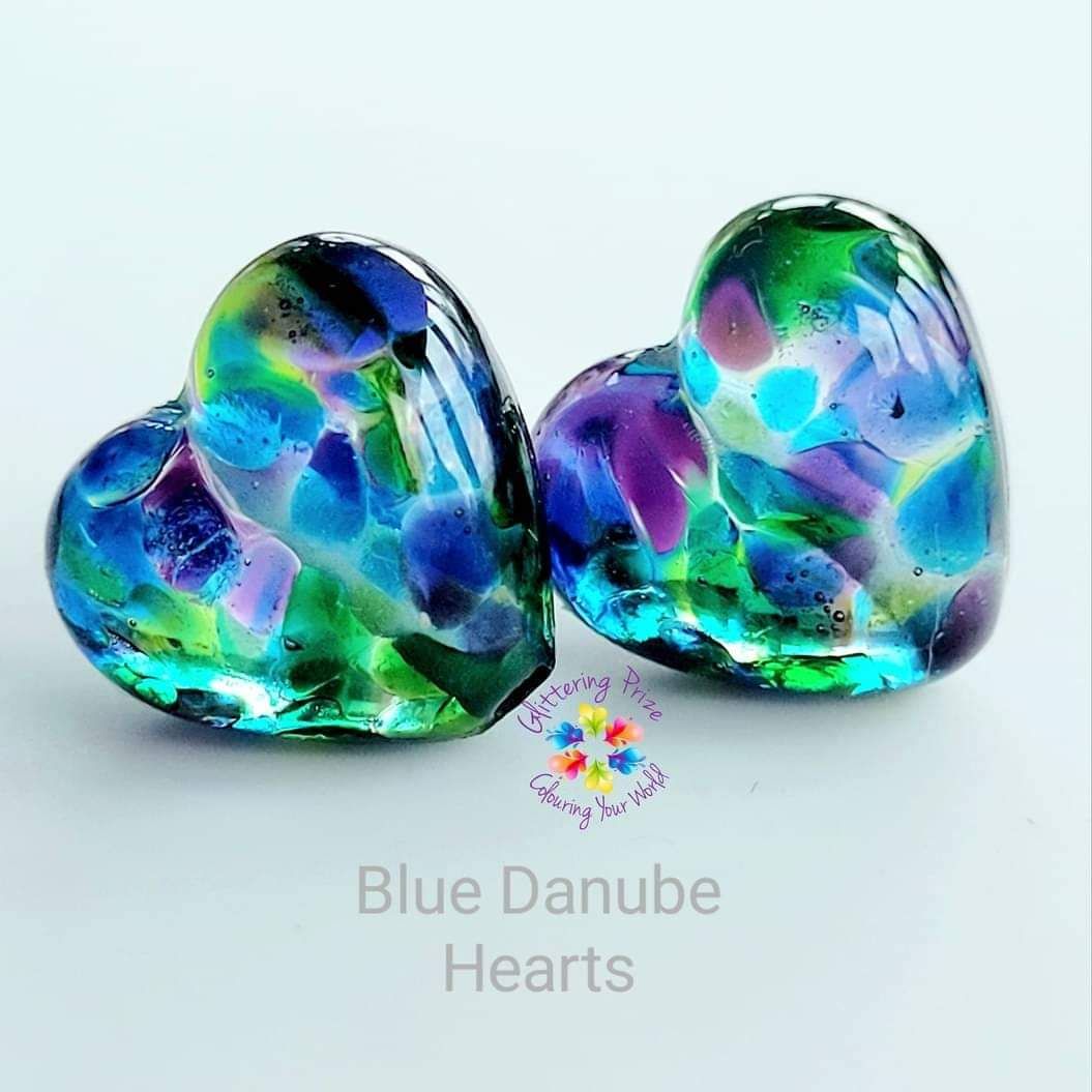 Blue Danube  Stained Glass Love Heart Pair