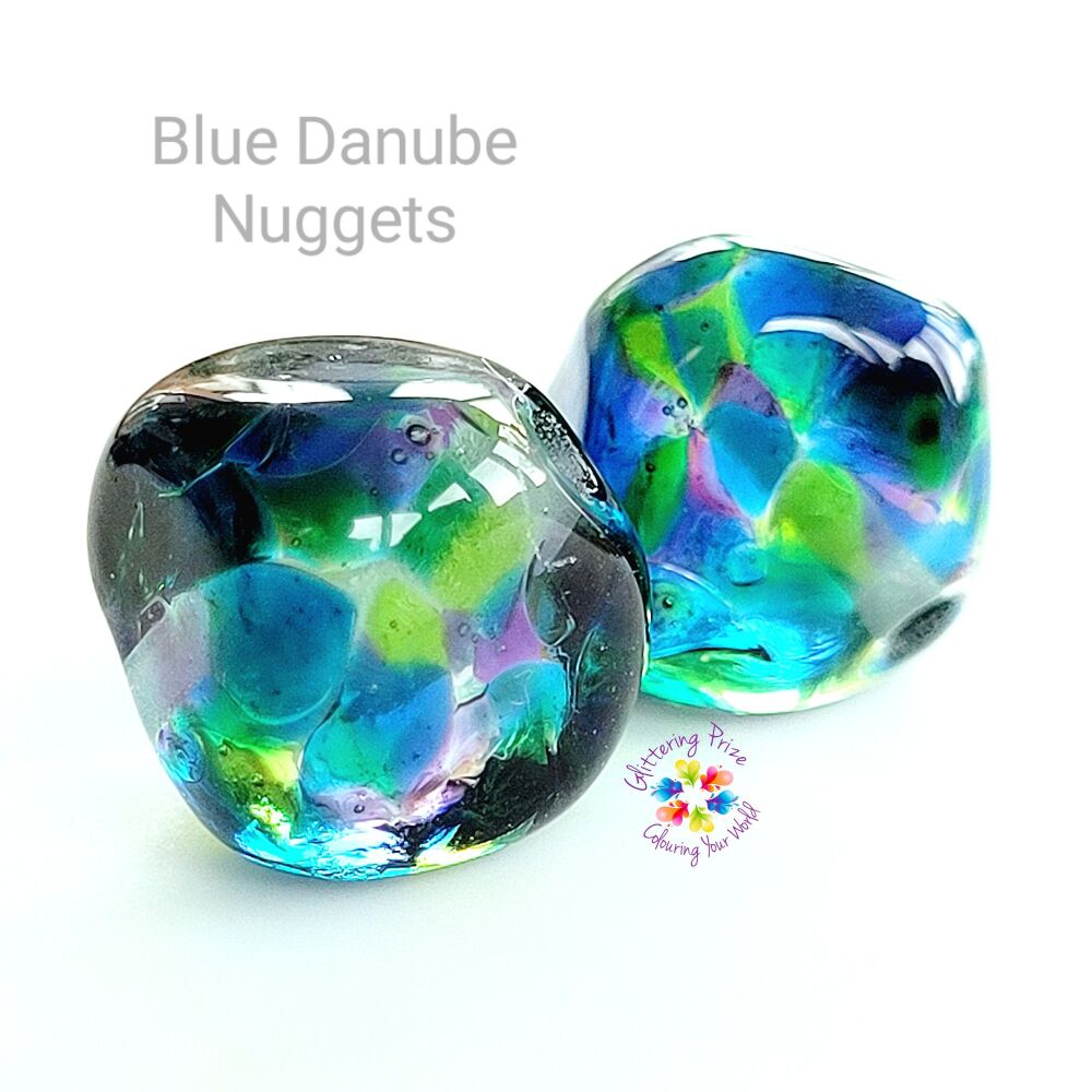 Blue Danube  Nugget Lampwork Bead Pair