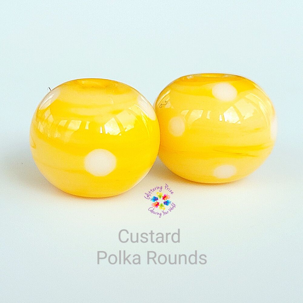 Custard Polka Dot Round Lampwork Bead Pair