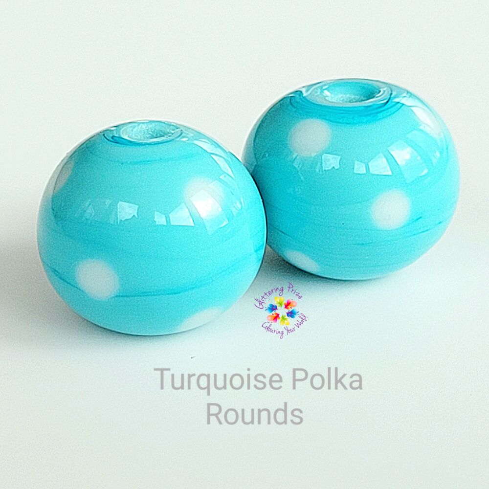 Turquoise Polka Dot Round Lampwork Bead Pair