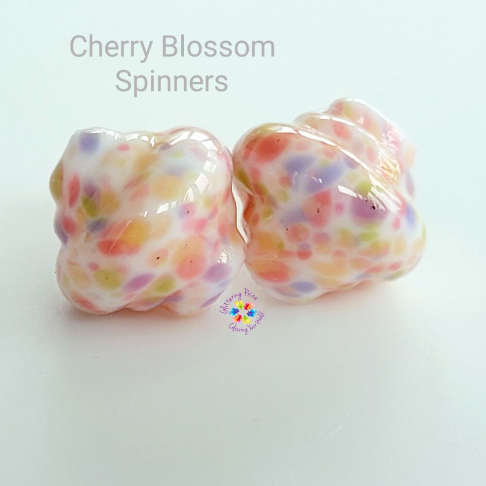 Cherry Blossom Lampwork Bead Spinner Pair