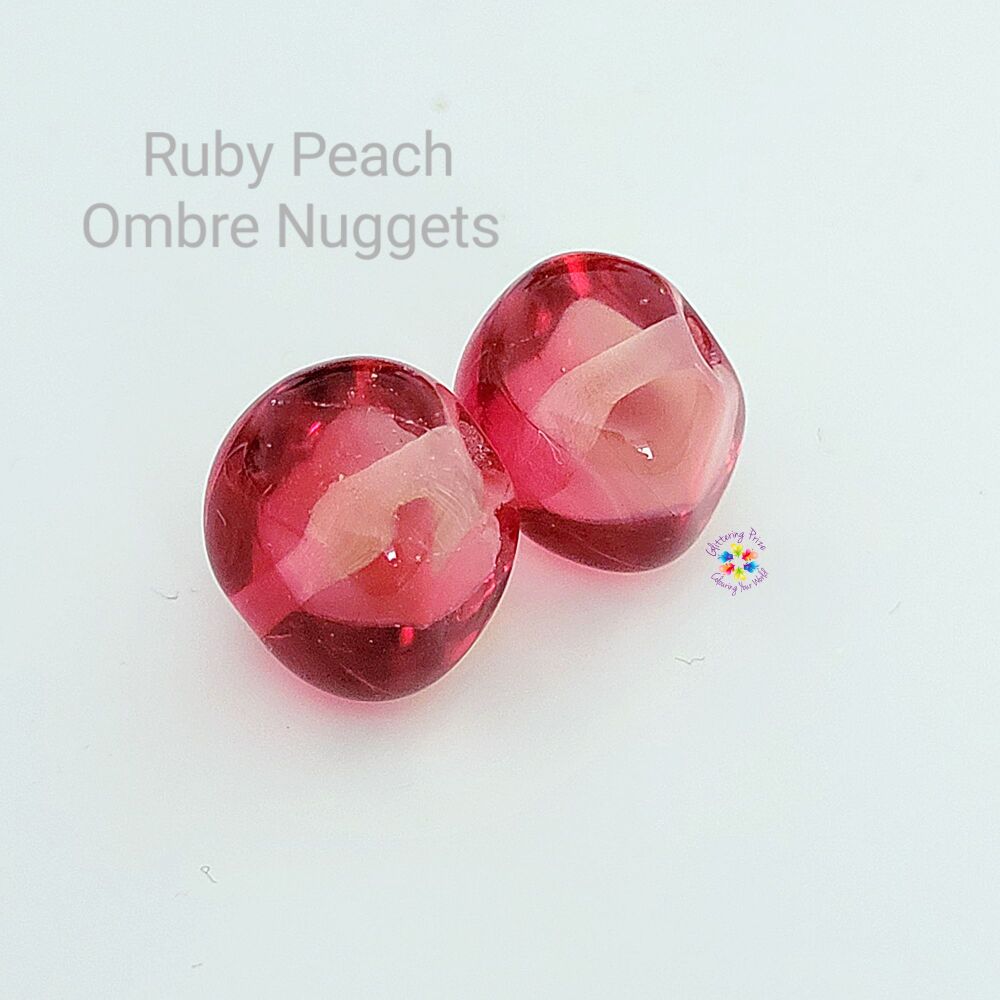 Ruby & Peach  Ombre Nuggets Lampwork Bead Pair