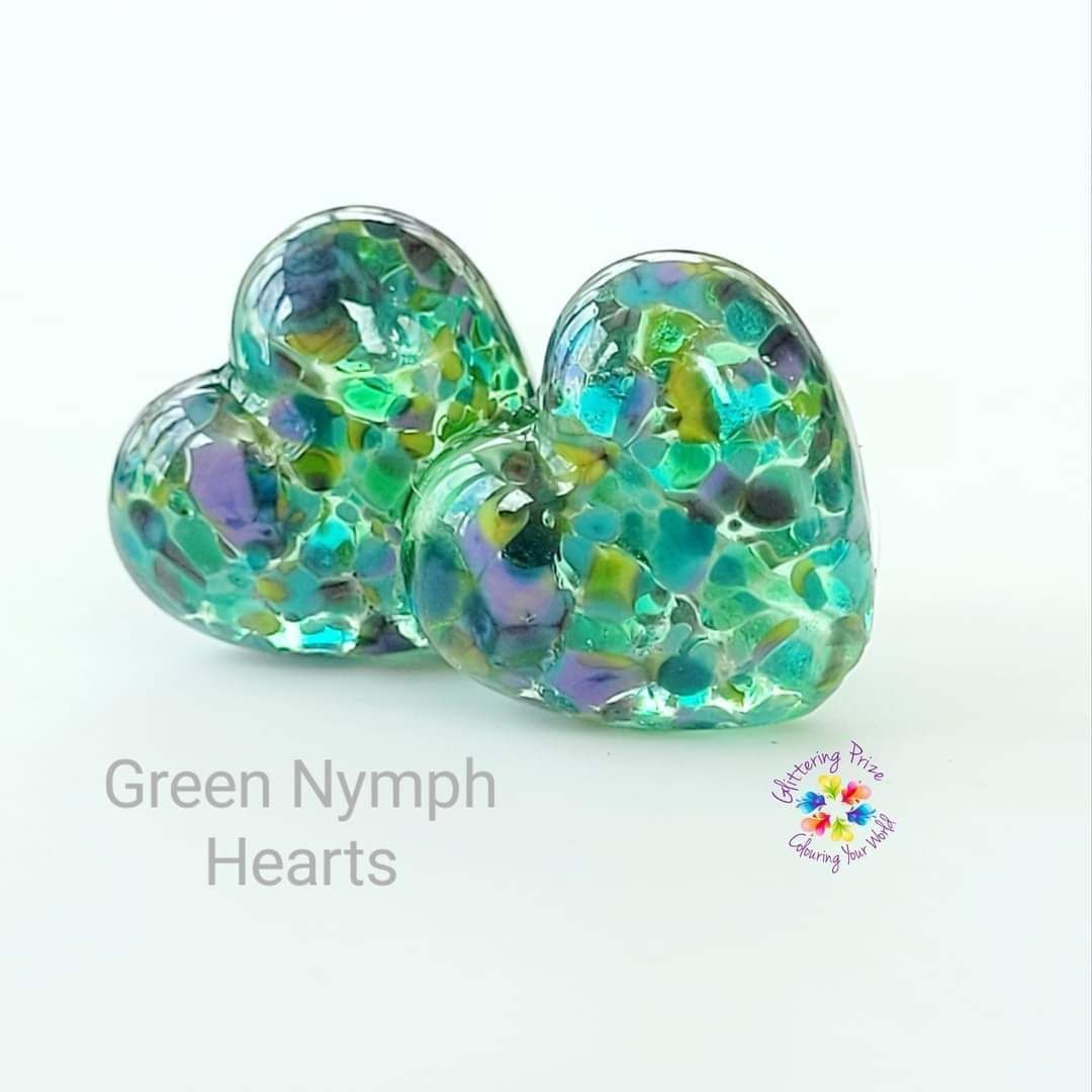 Green Nymph  Heart Lampwork Bead Pair