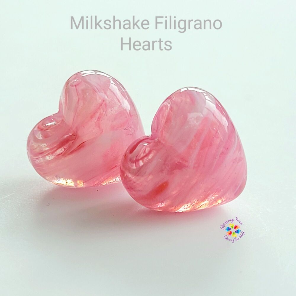 Milkshake Filigrano Pink Heart Lampwork Bead Pair