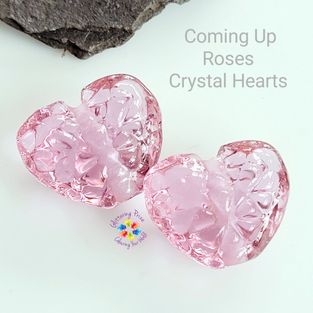 Coming Up Roses Crystal Heart  Pair Glass Lampwork Beads