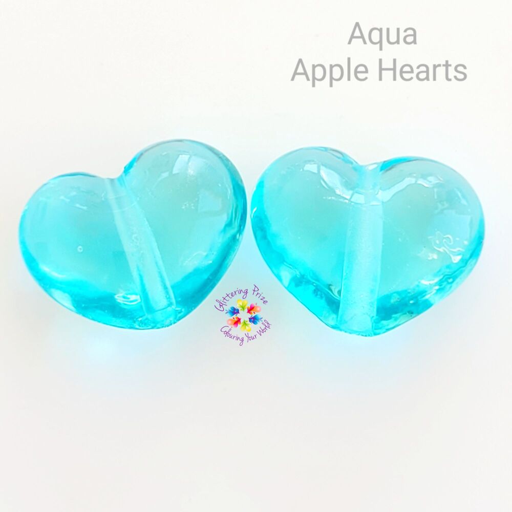 Aqua Apple Heart  Pair Glass Lampwork Beads