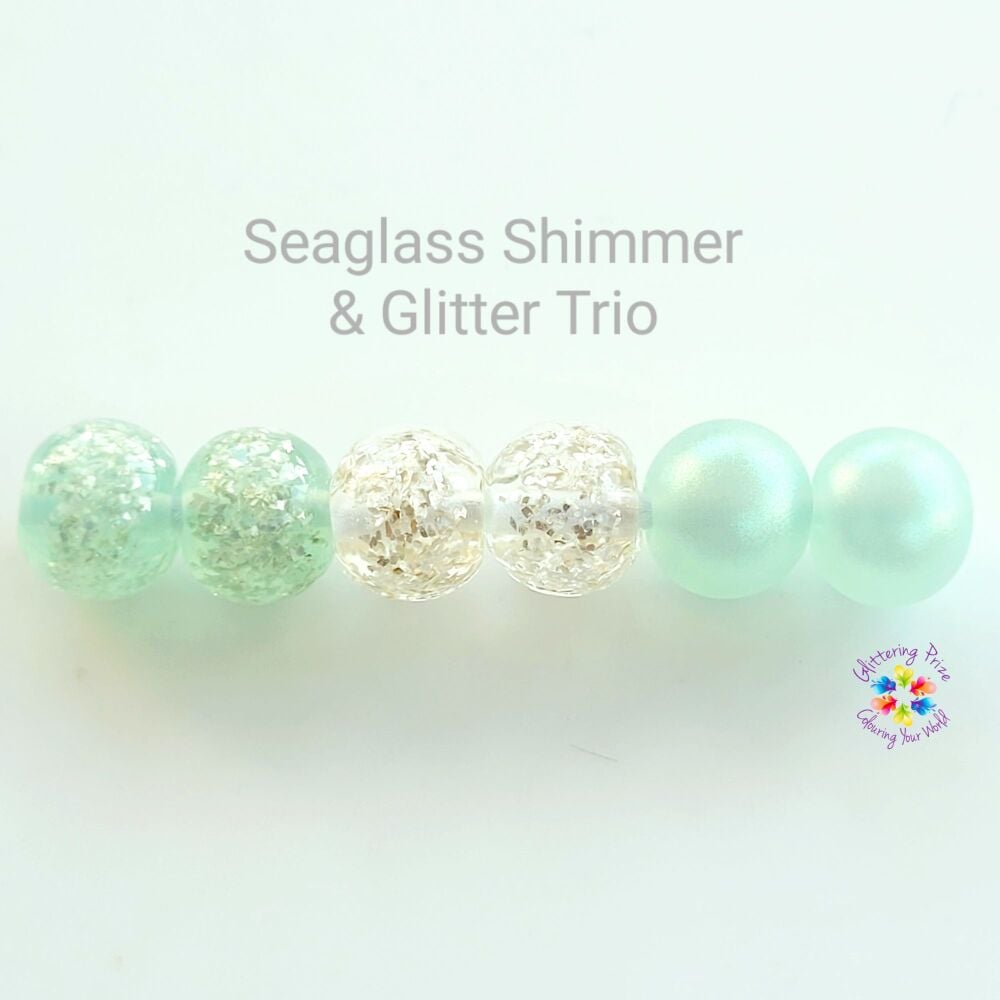 Seaglass Glitter Shimmer Trio Pairs Lampwork Beads