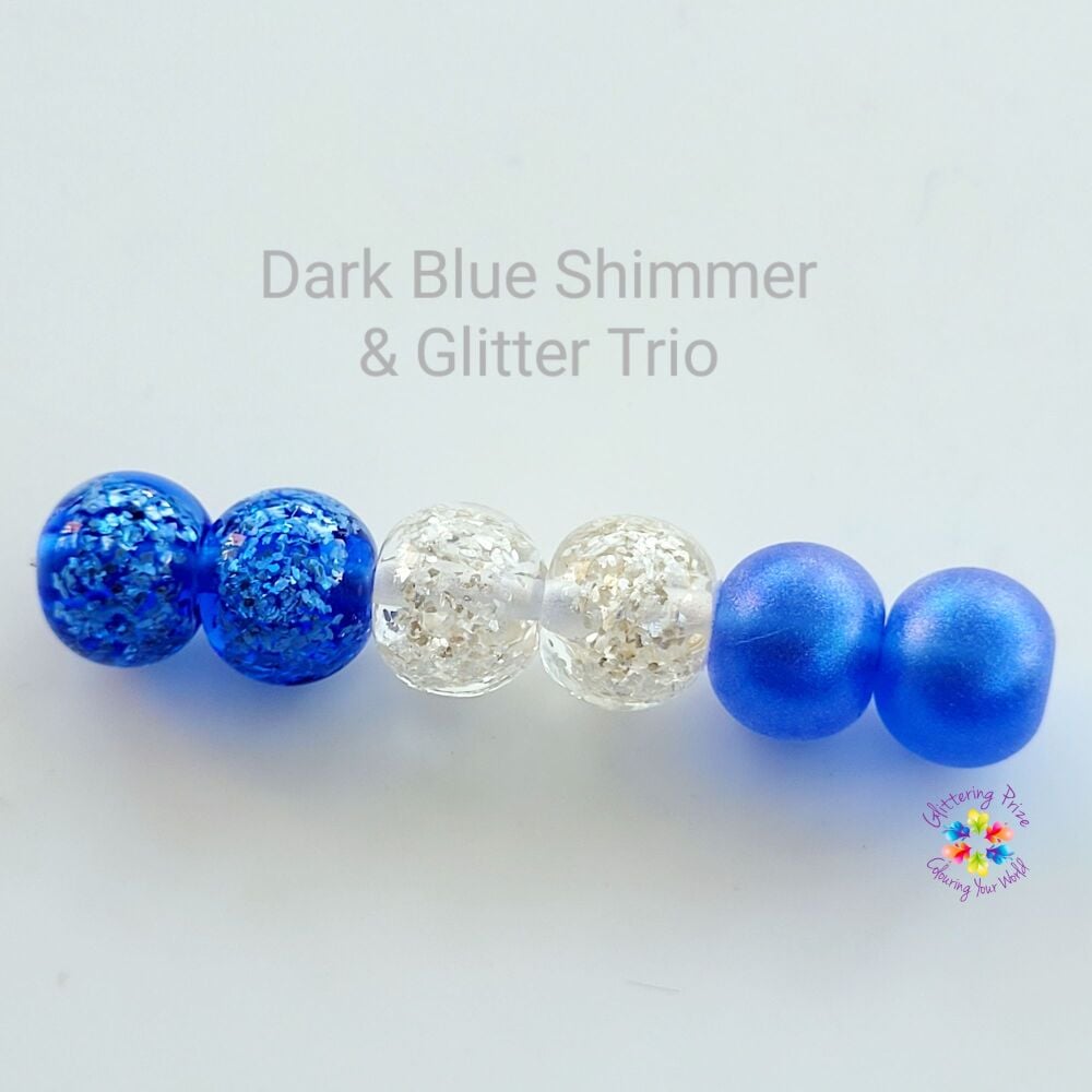 Dark Blue Glitter Shimmer Trio Pairs Lampwork Beads