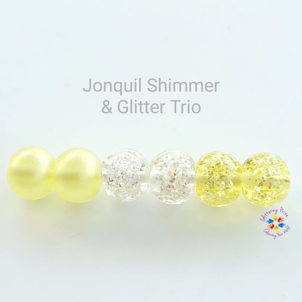 Jonquil Glitter Shimmer Trio Pairs Lampwork Beads