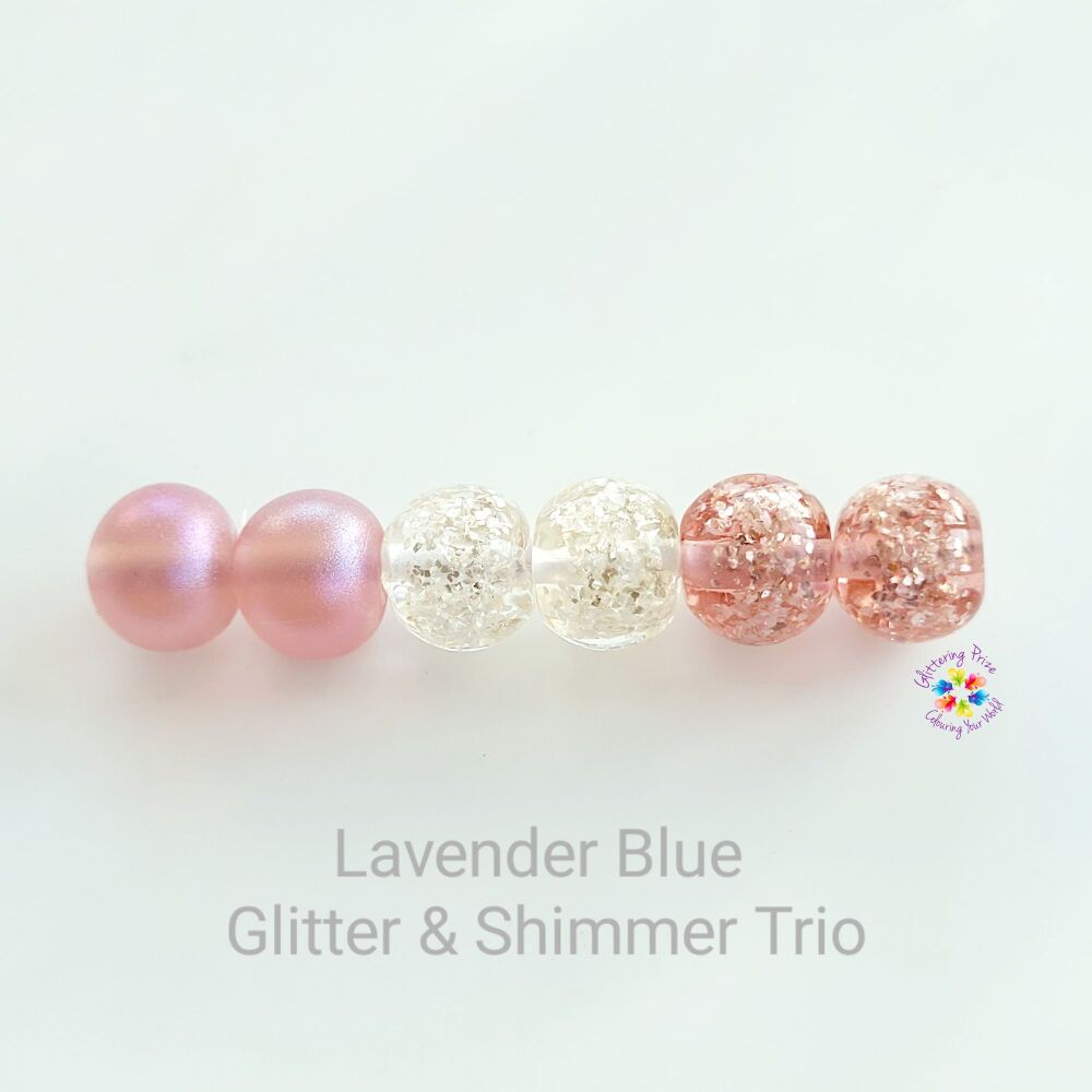 Light Lavender Blue Glitter Shimmer Trio Pairs Lampwork Beads 1