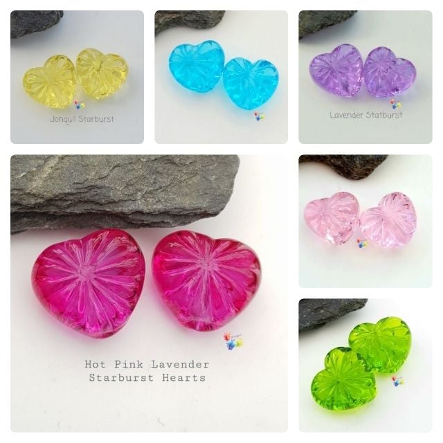 MULTIPLE COLOURS AVAILABLE Starburst Facet Heart Lampwork Bead Pair