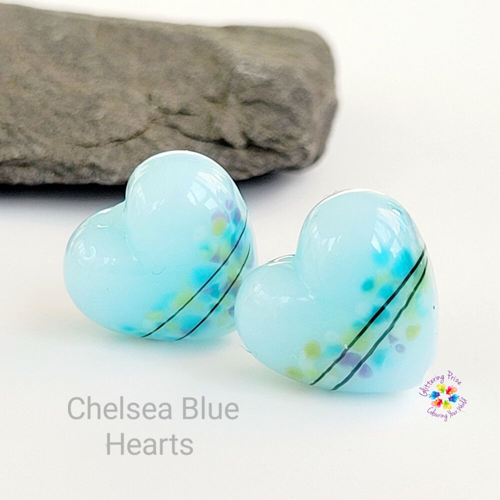 Chelsea Blue Heart Glass Lampwork Bead Pair