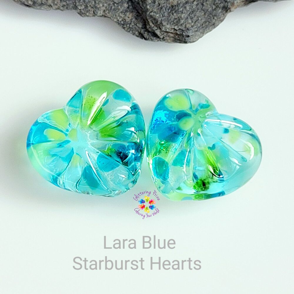 Lara Starburst Hearts Lampwork Bead Pair