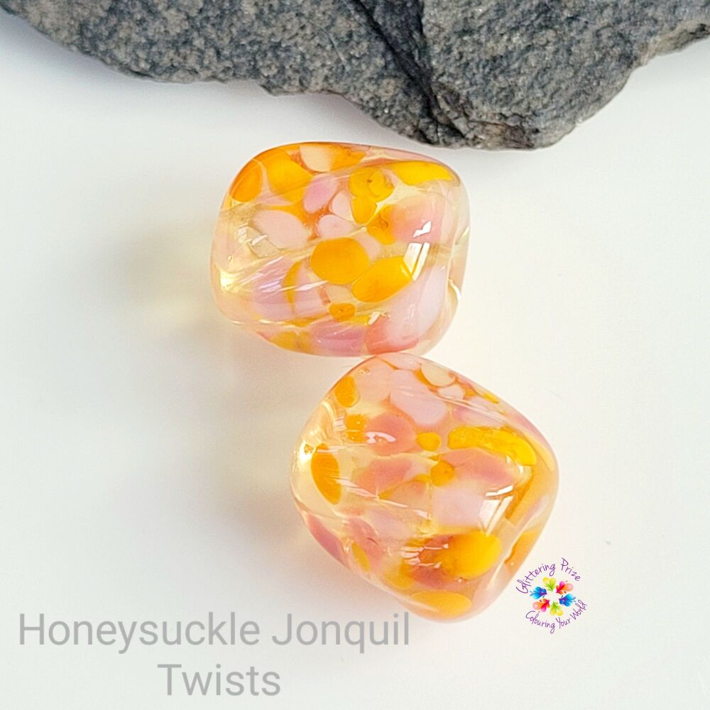 Honeysuckle Jonquil Twist Lampwork Bead Pair