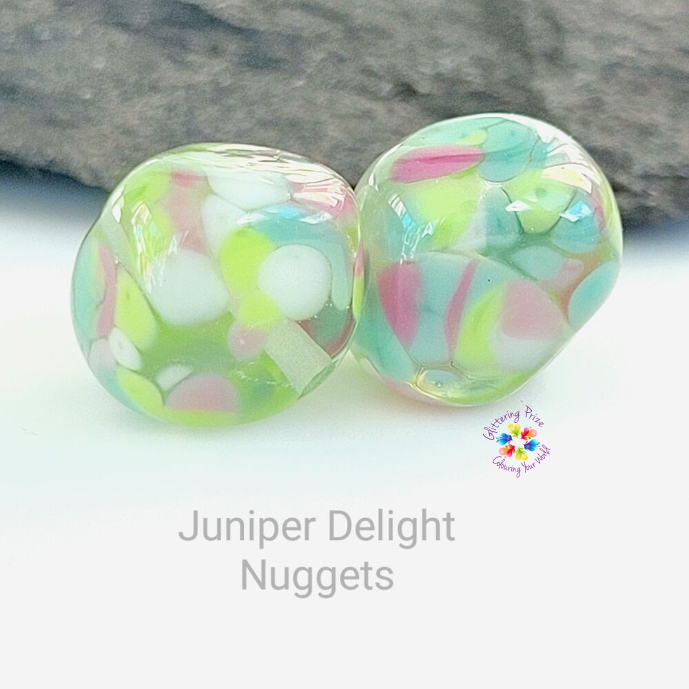Juniper Delight Nugget Lampwork Bead Pair