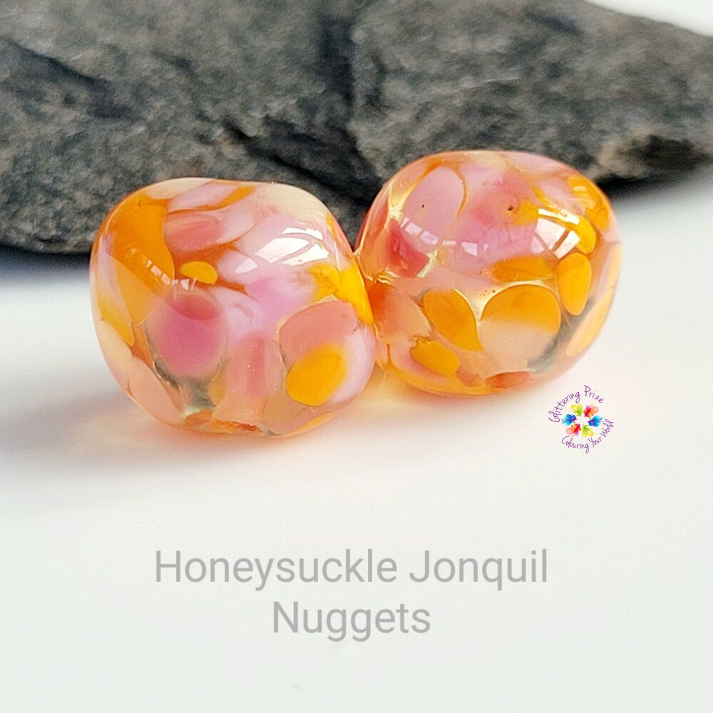 Honeysuckle Jonquil Twist Lampwork Bead Pair