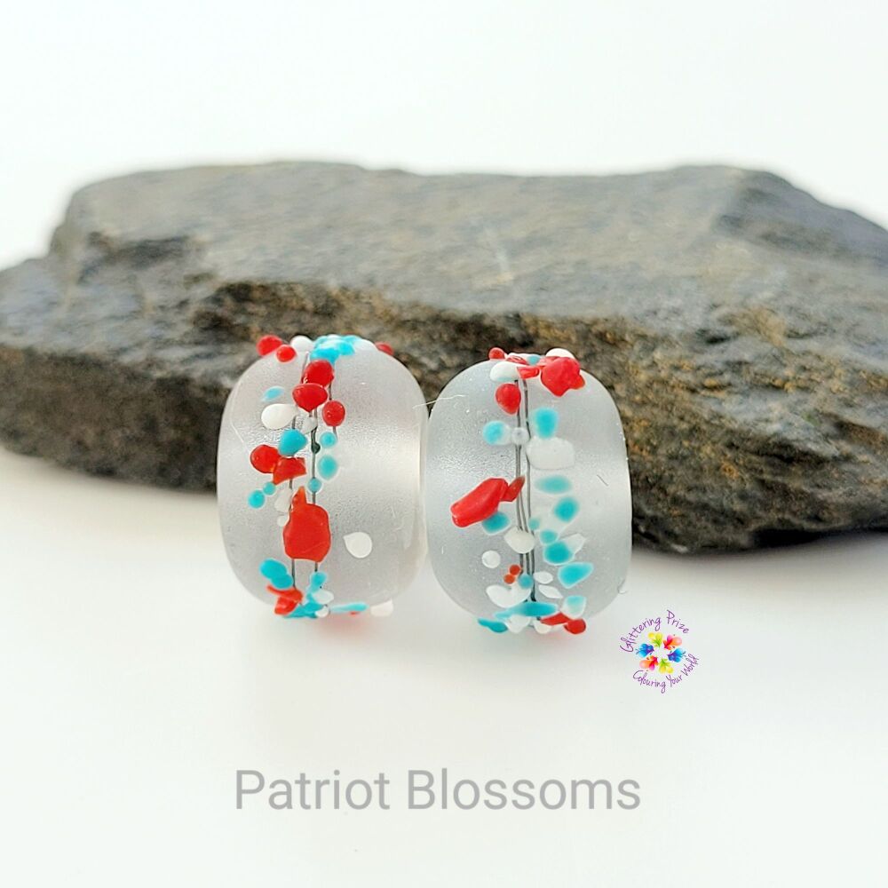 Patriot Blossom Lampwork Bead Pair