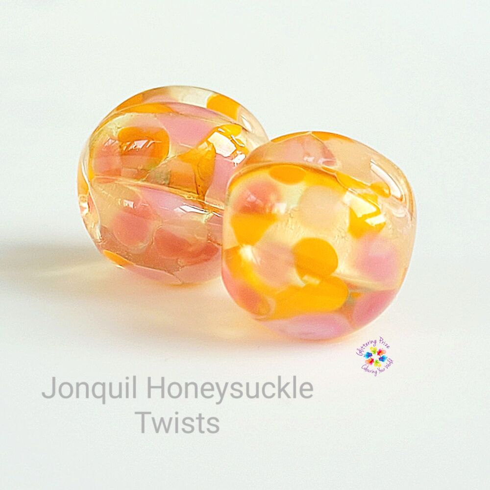 Small Honeysuckle Jonquil Twist Lampwork Bead Pair