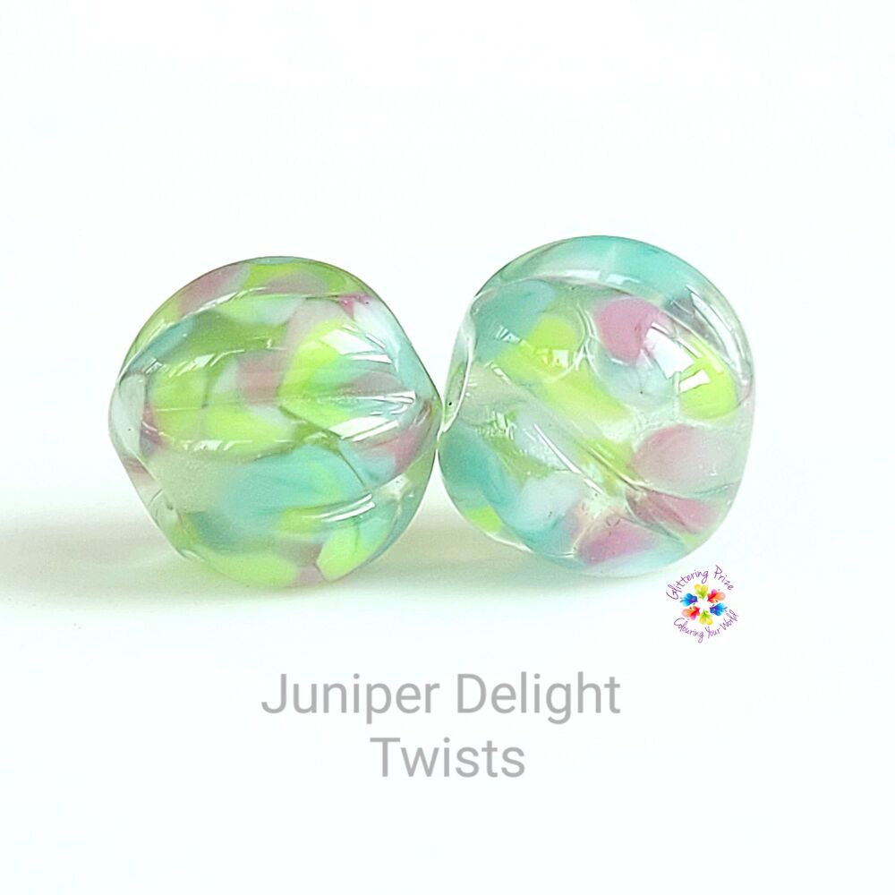 Small Juniper Delight Twist Lampwork Bead Pair