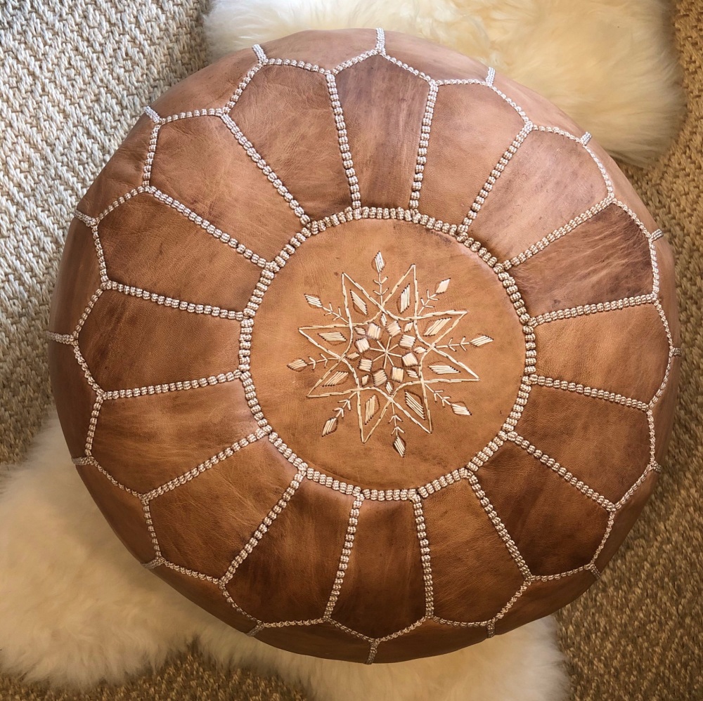 Moroccan Leather Pouffe 