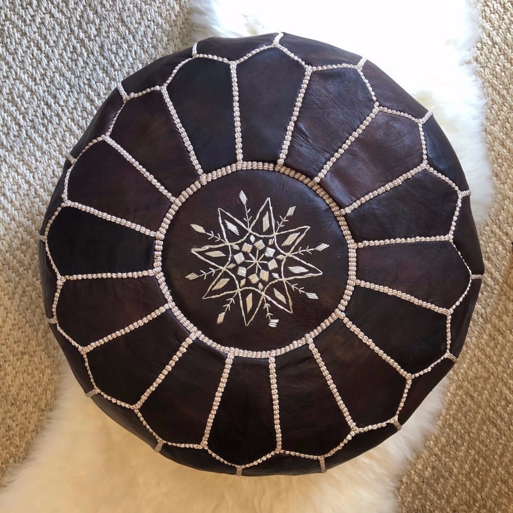 Moroccan Leather Pouffe 