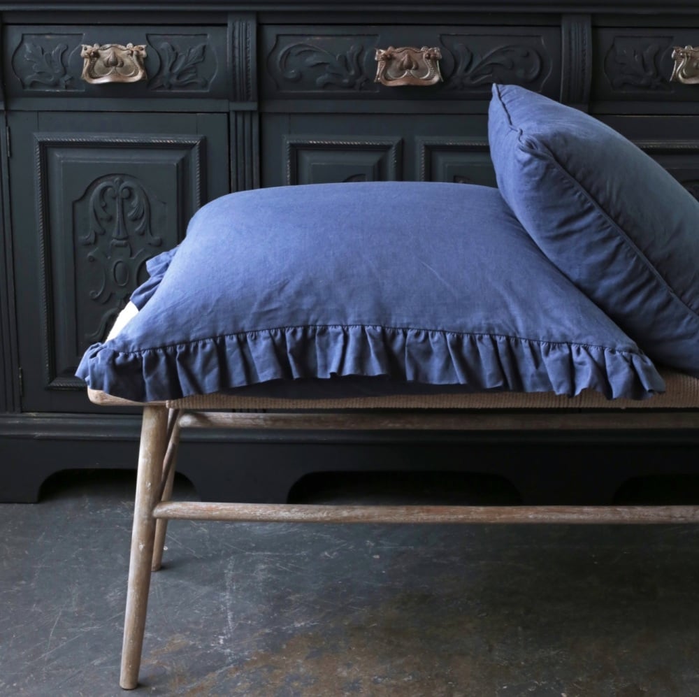 Large Washed Linen Cushion Aegean Blue
