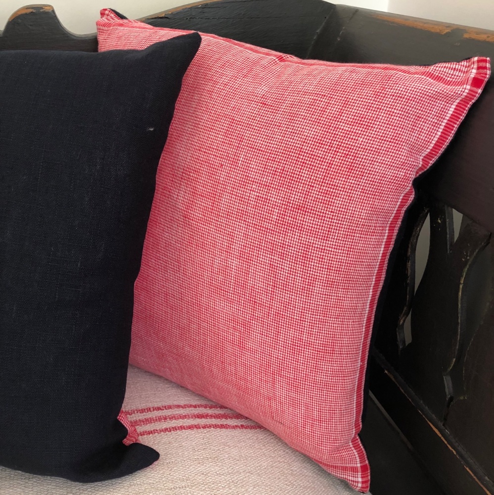 Vintage Linen Red Check Cushion