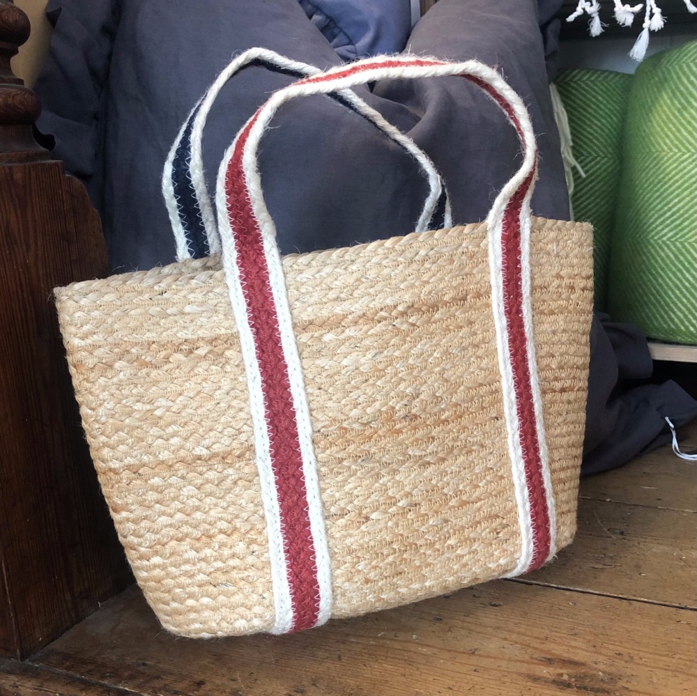Short Handle Red/ Navy Stripe Tote