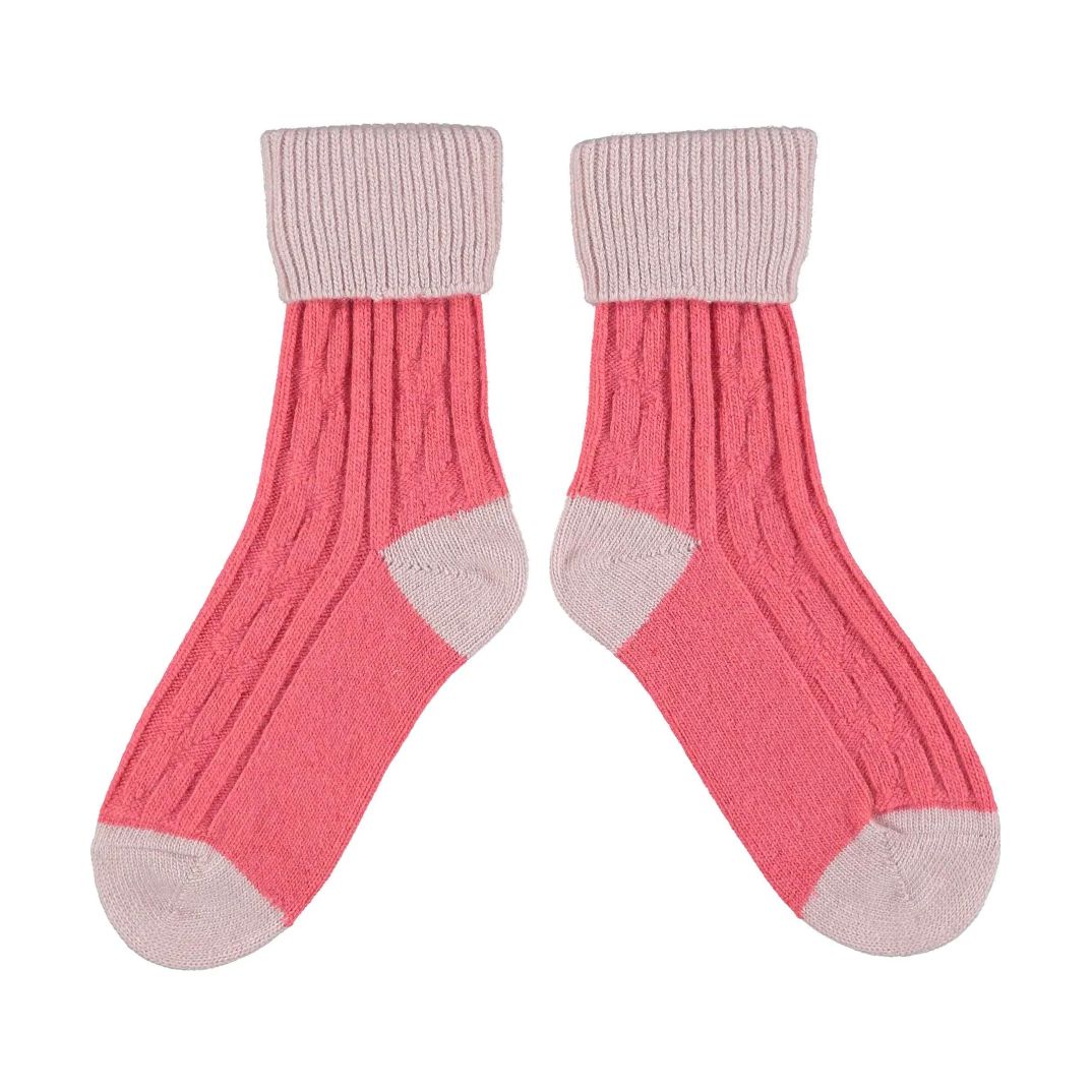 LADIES CASHMERE MIX SLOUCH SOCKS - CORAL / PINK
