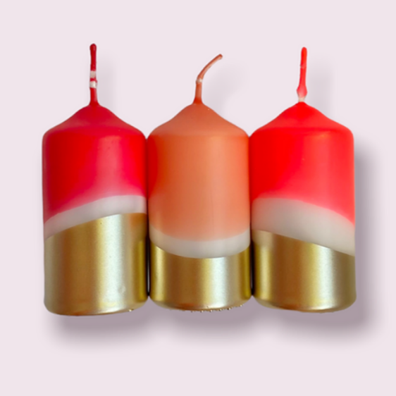 PILLAR CANDLES TRIO - GILDED BERRY DIP DYE
