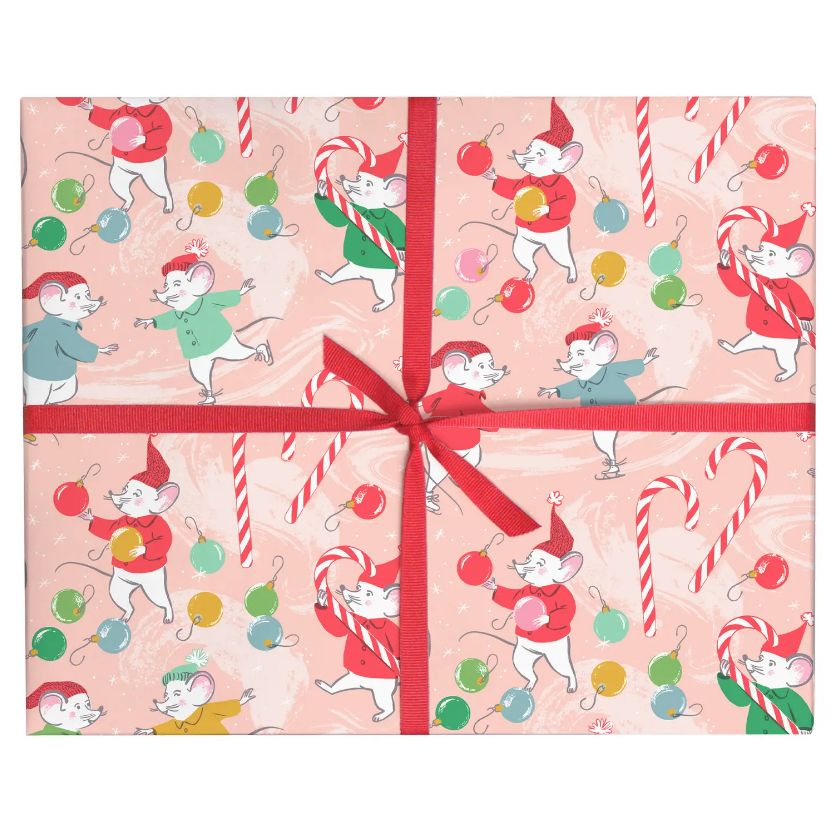 WRAPPING PAPER, 3 SHEETS - FESTIVE MICE