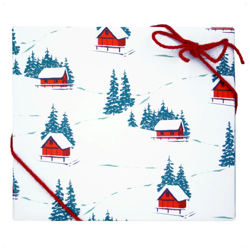 WRAPPING PAPER, 3 SHEETS - SNOWY CABINS