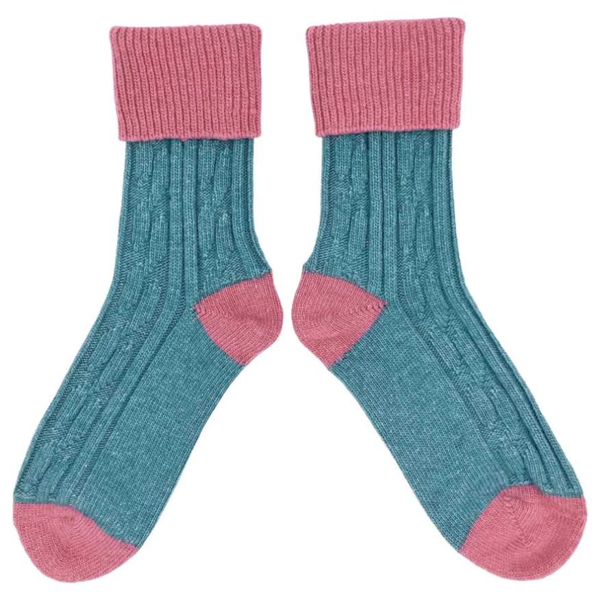 CASHMERE MIX SLOUCH SOCKS (Size 4-7) JADE / PINK