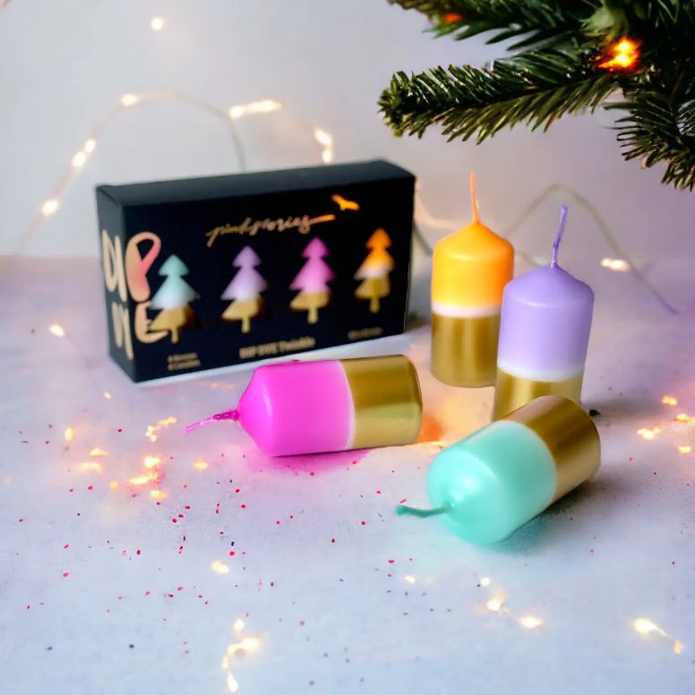CANDLE SET - 4 GILDED PILLARS MULTI