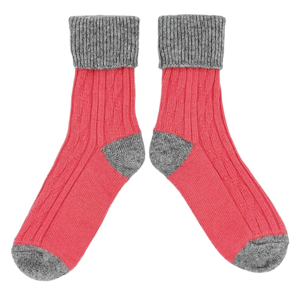 CASHMERE MIX SLOUCH SOCKS (Size 4-7) CORAL / GREY