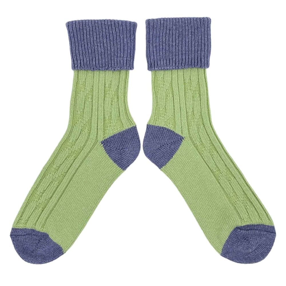 CASHMERE MIX SLOUCH SOCKS (Size 4-7) GREEN / LILAC