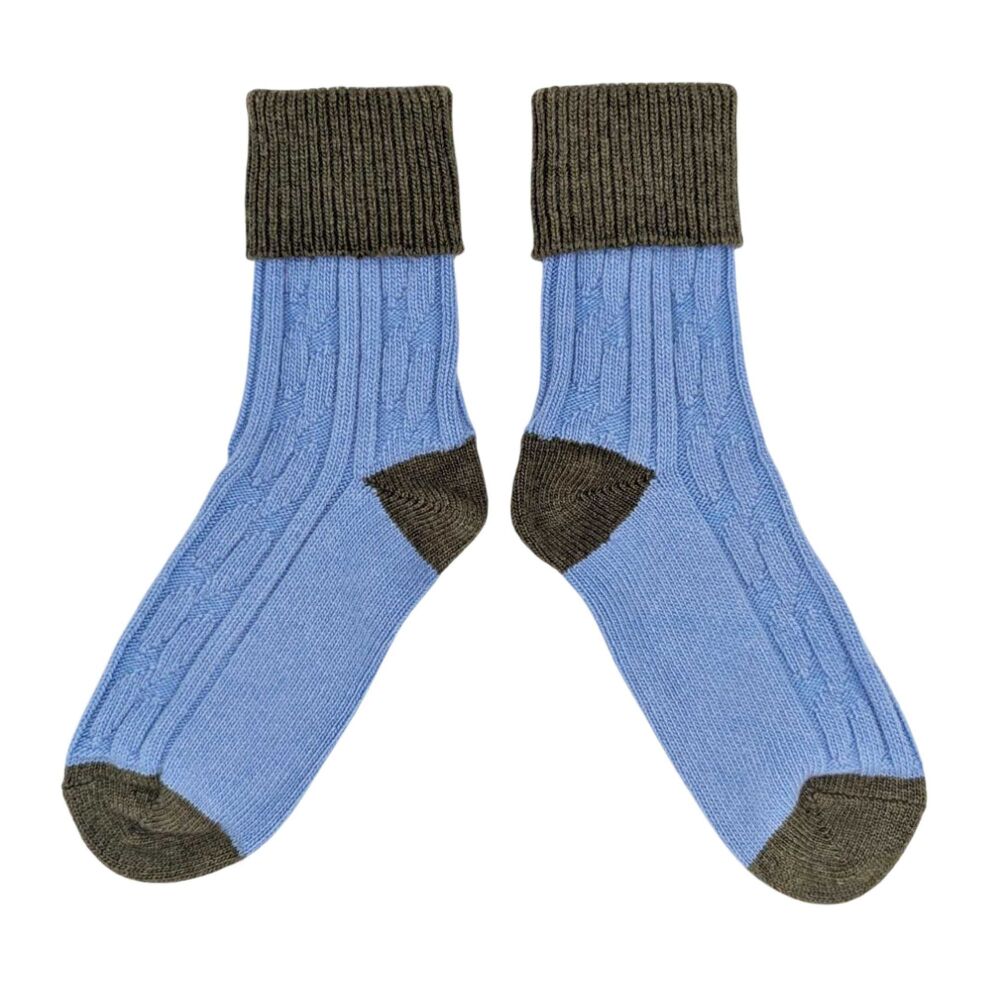 CASHMERE MIX SLOUCH SOCKS (Size 4-7) BLUE / OLIVE