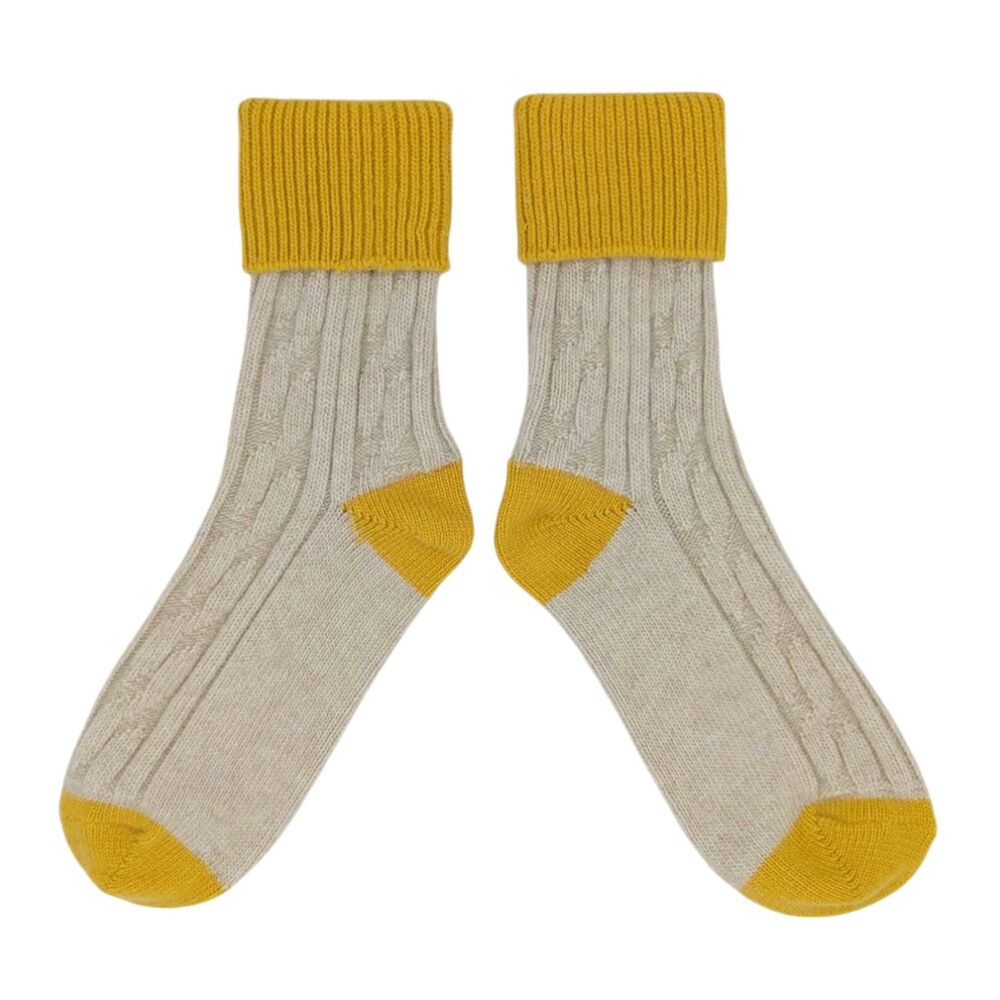 CASHMERE MIX SLOUCH SOCKS (Size 4-7) OAT / YELLOW