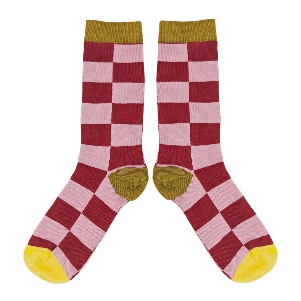 COTTON SOCKS (Size 4-7) RED / PINK JUMBO CHECK