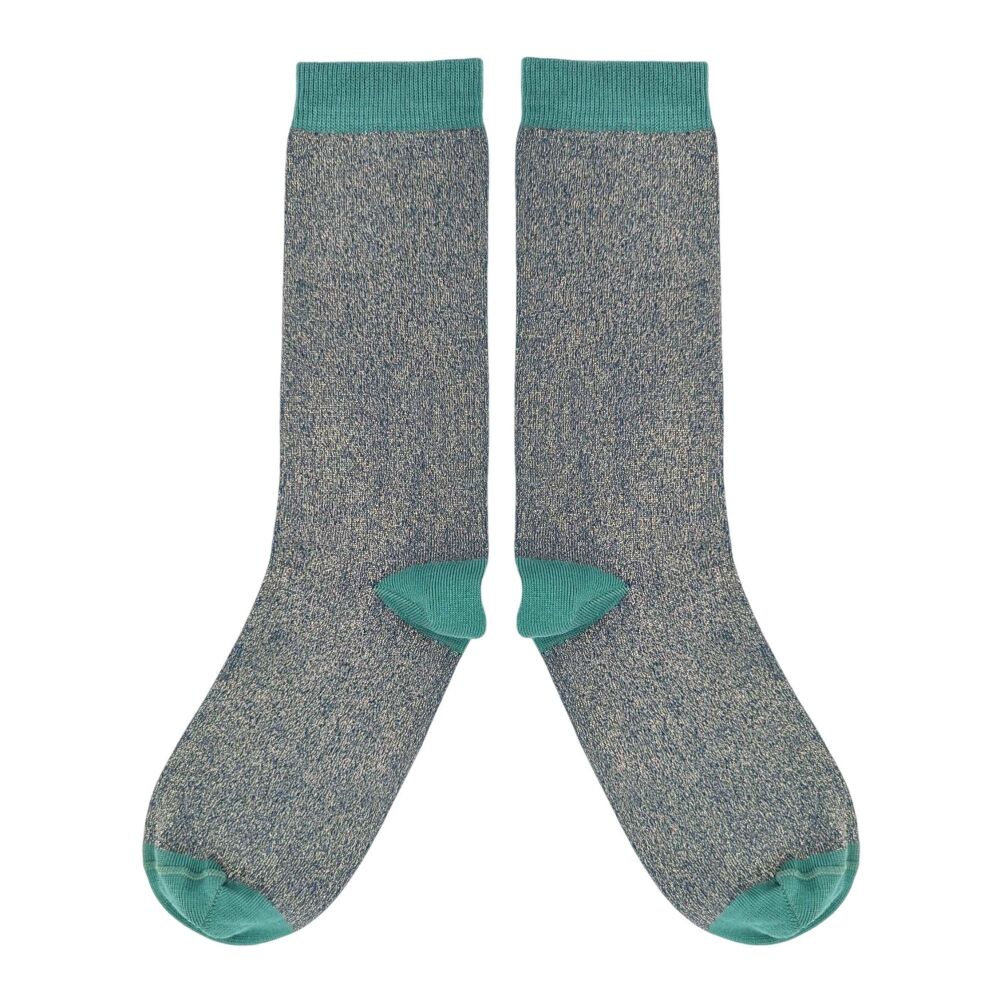 COTTON SOCKS (Size 4-7) TEAL GLITTER