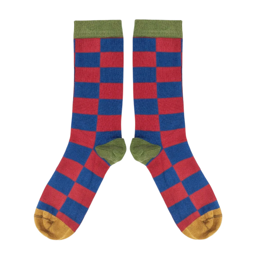 COTTON SOCKS (Size 8-11) RED / BLUE JUMBO CHECK