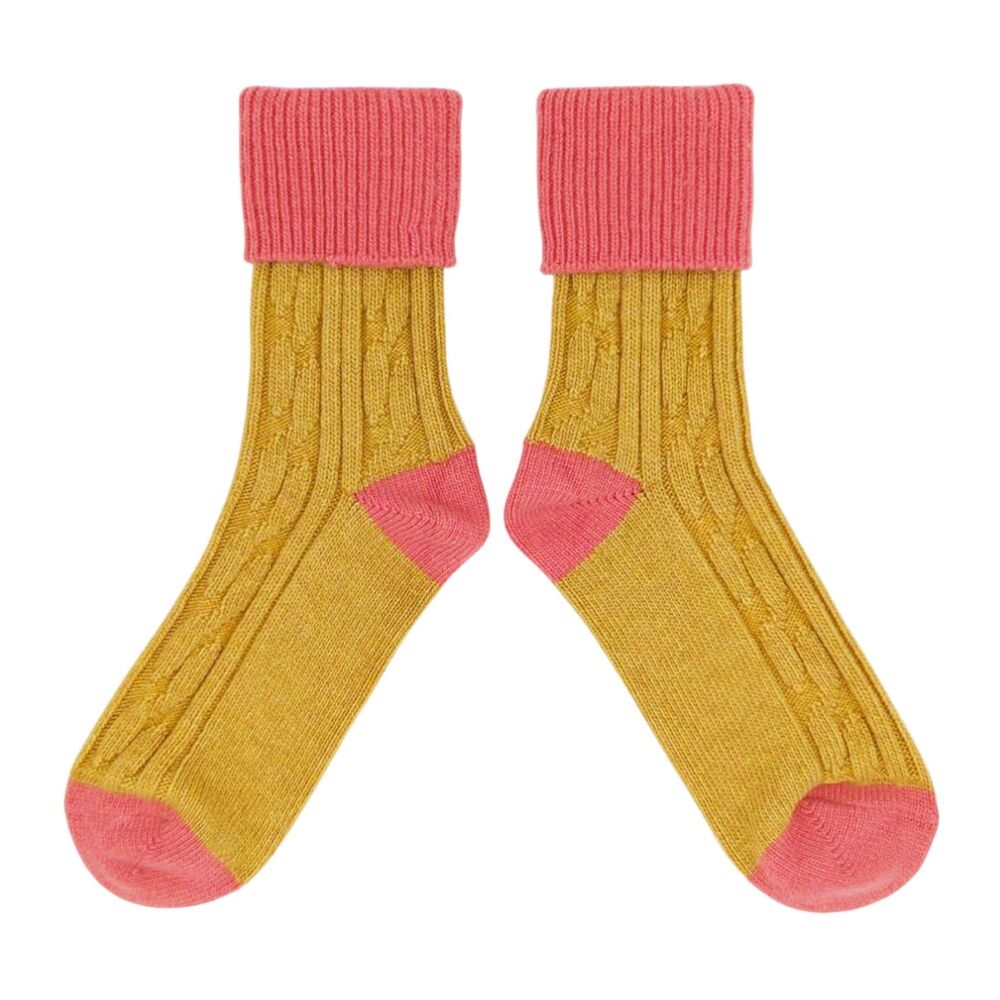 CASHMERE MIX SLOUCH SOCKS (Size 4-7) GOLD / CORAL