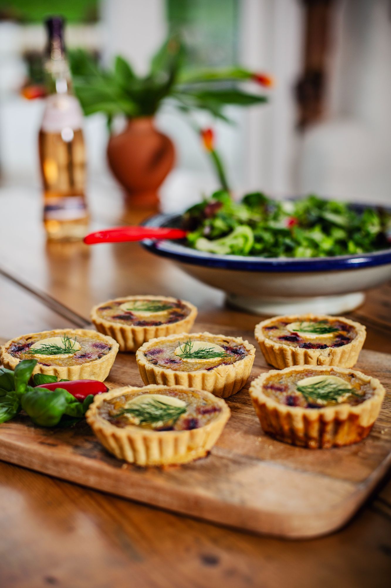 Beetroot goats cheese and dill tartlets